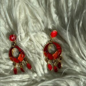 395. Elegant Red and Gold Dangle Earrings
